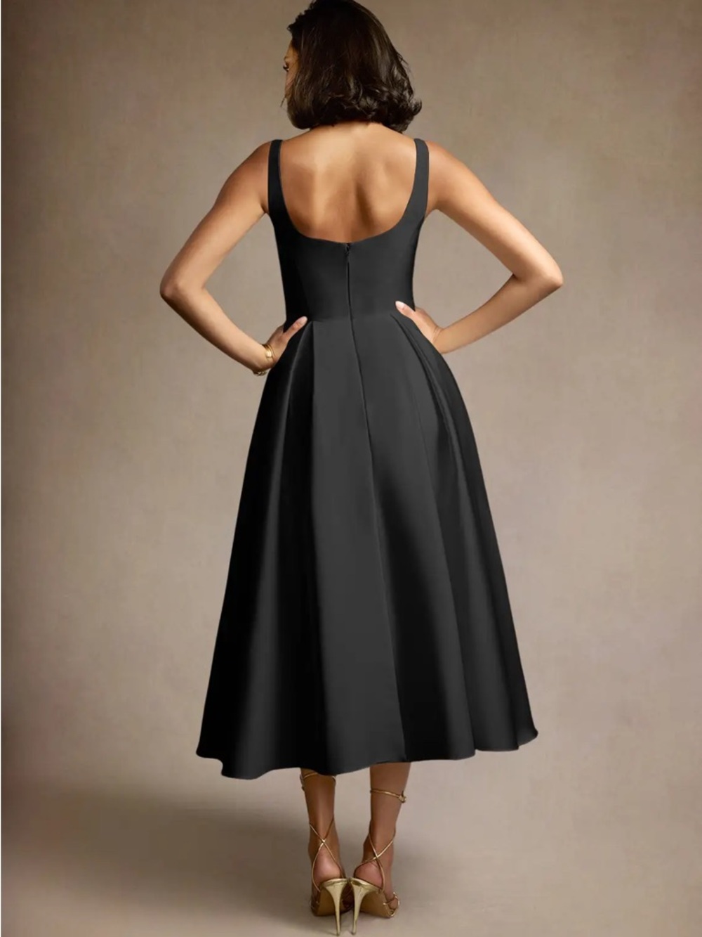 Azazie Black Sleeveless Midi Dress - Picture 3 of 6
